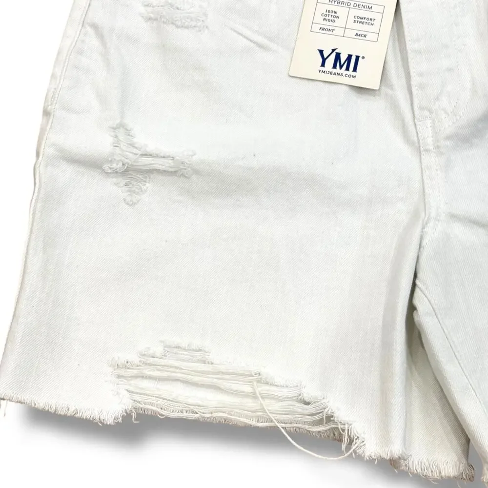 NWT YMI Size 28 (7) High Rise Dream Fit Distressed White Denim Shorts